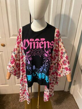 Bad Omens Upcycled Graphic T- Shirt with Flowy Floral Print Sleeves - OSFM
